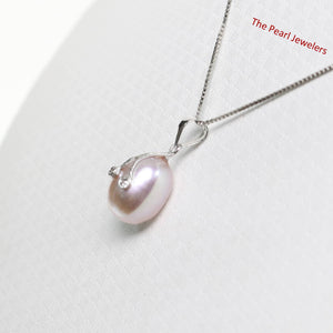 Lavender Pearl Pendant with Diamond Eyes – 14k White Gold