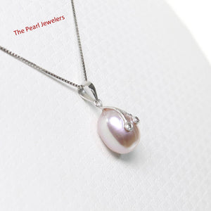 Lavender Pearl Pendant with Diamond Eyes – 14k White Gold