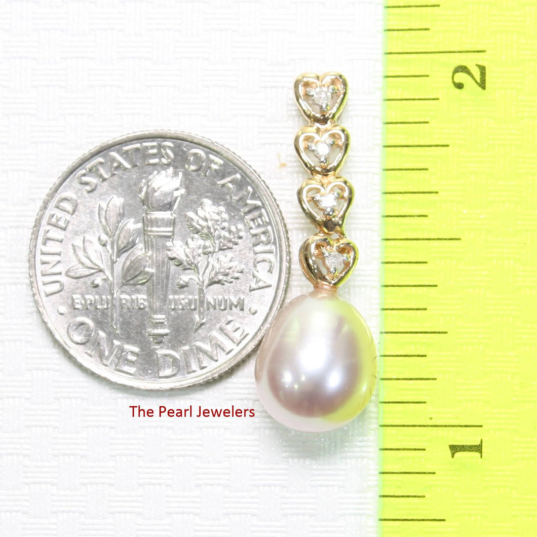 Lavender Pearl Pendant – 14k Yellow Gold with Diamond Heart Bail