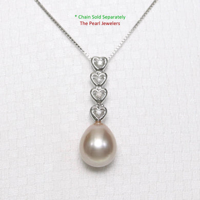Lavender Pearl Pendant – 14k White Gold Diamond Hearts Design