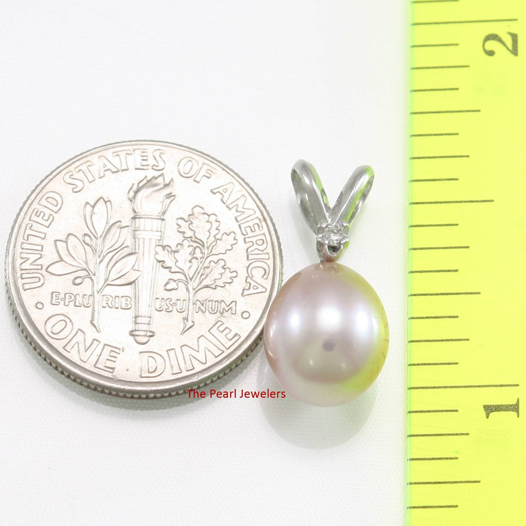 Lavender Pink Pearl Pendant – 14k White Gold + Diamond + Chain Options