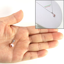 Load image into Gallery viewer, Lavender Pink Pearl Pendant – 14k White Gold + Diamond + Chain Options