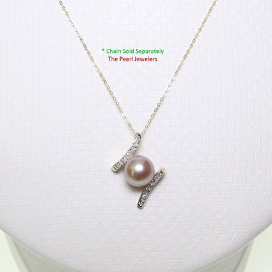 Lavender Pearl Pendant – 14k Yellow Gold “H” Style + 12 Diamonds