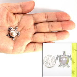 Lavender Pearl Turtle Pendant – 14k White Gold (Hawaiian Honu)