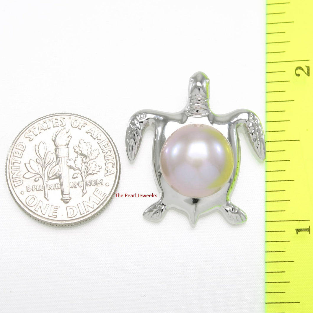 Lavender Pearl Turtle Pendant – 14k White Gold (Hawaiian Honu)