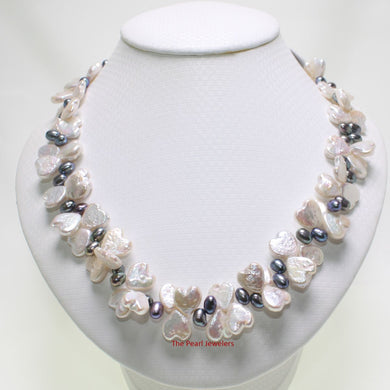 Heart Coin & Rice Pearl Necklace with Sterling Silver Toggle Clasp