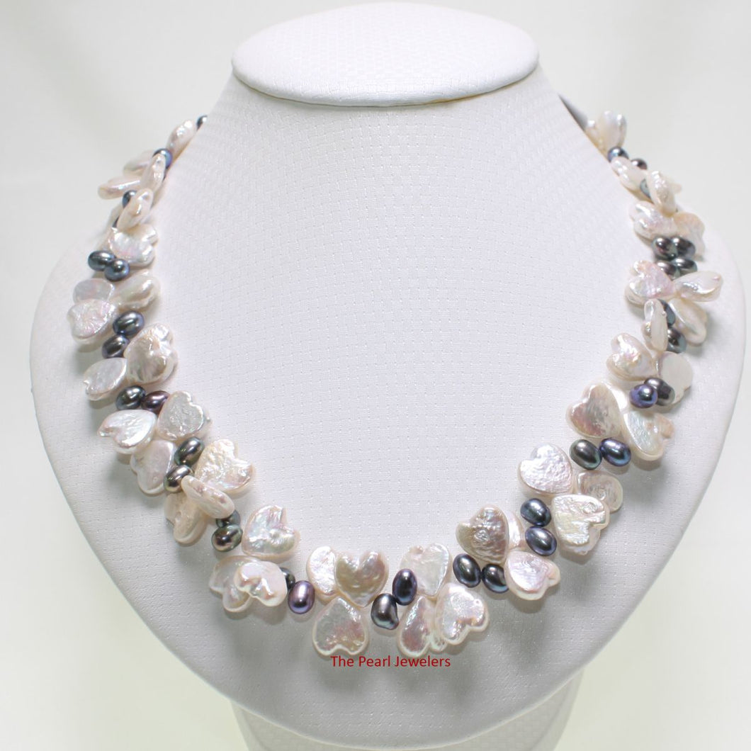 Heart Coin & Rice Pearl Necklace with Sterling Silver Toggle Clasp