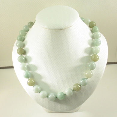 Mixed Green Jadeite Round Bead Necklace – 14K Gold Clasp