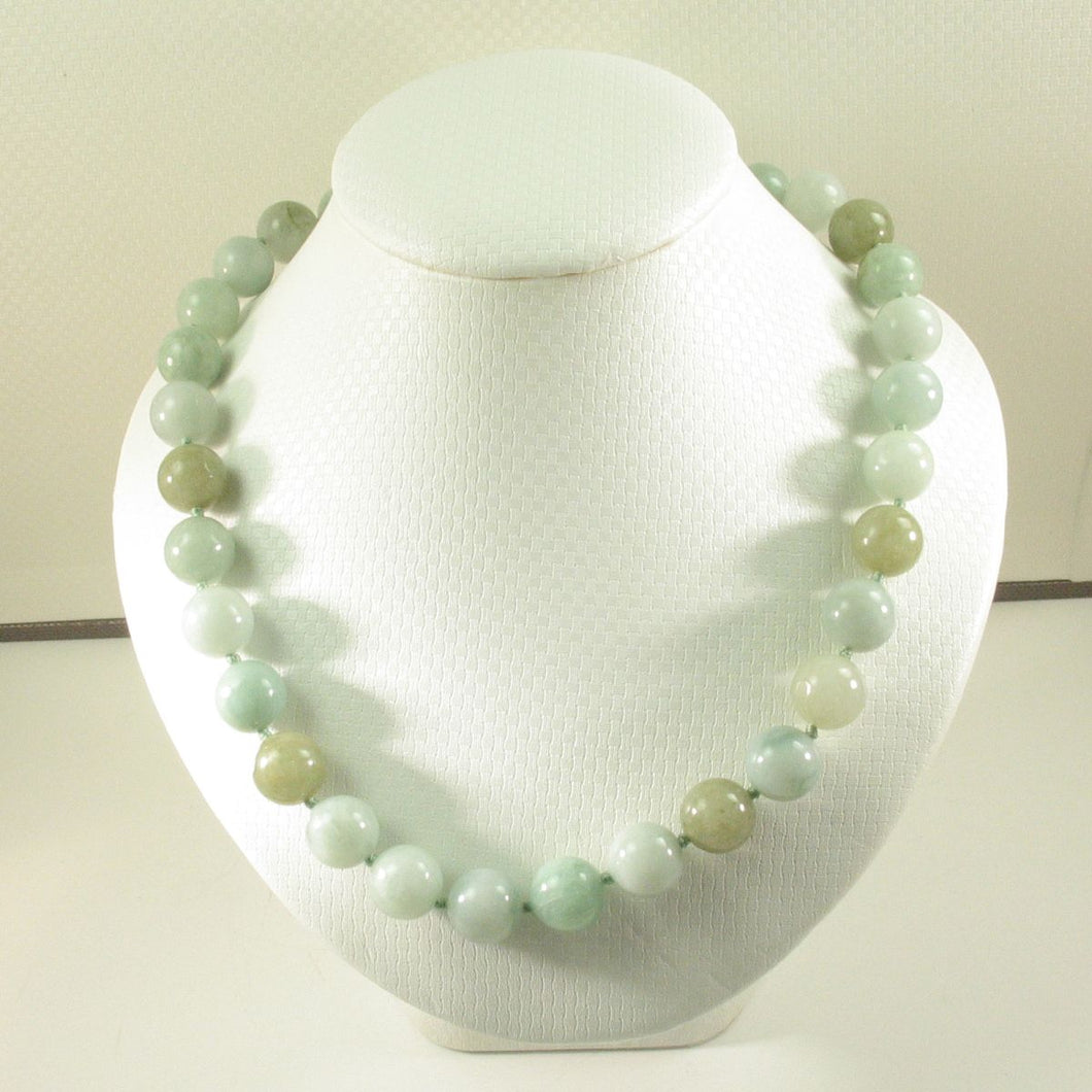 Mixed Green Jadeite Round Bead Necklace – 14K Gold Clasp
