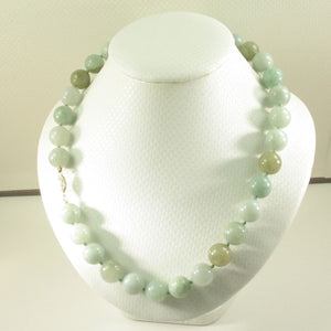 Mixed Green Jadeite Round Bead Necklace – 14K Gold Clasp
