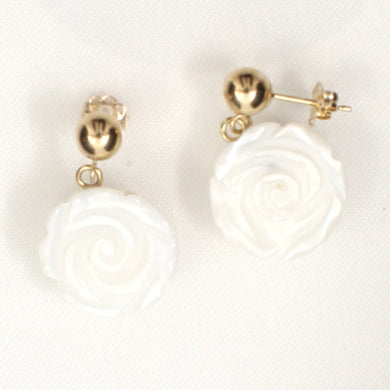 14K Yellow Gold Mother of Pearl Rose Earrings