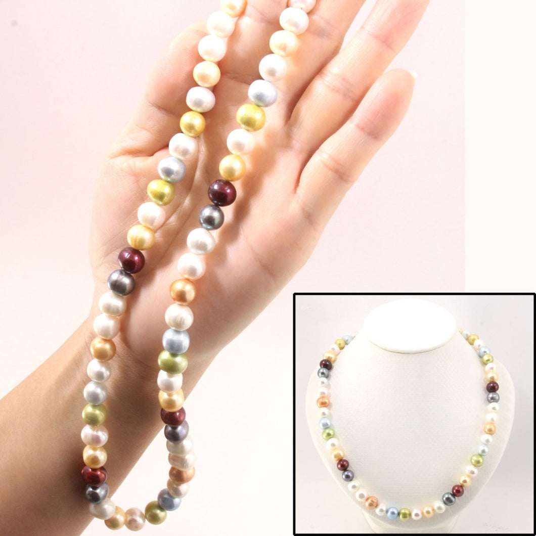Multicolor Freshwater Pearl Strand Necklace with Alloy Gold-Plated Clasp