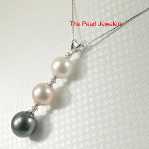 14k White Gold Rabbit-Ear Bale & Graduated Cultured Pearl Pendant