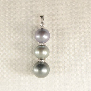 14k White Gold & Diamonds 3-Series Cultured & Tahitian Pearl Pendant