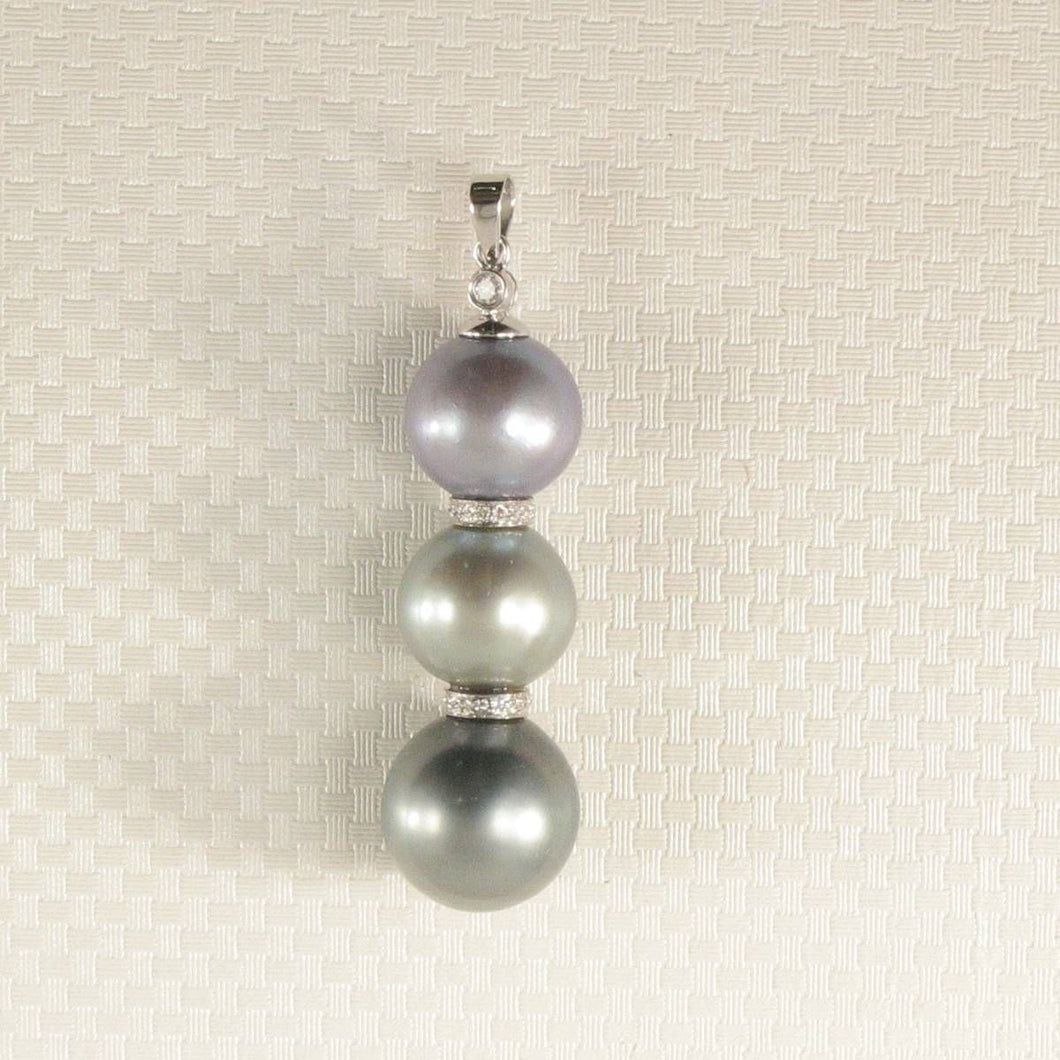 14k White Gold & Diamonds 3-Series Cultured & Tahitian Pearl Pendant