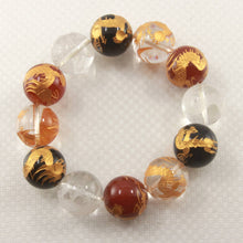 Load image into Gallery viewer, 16mm Multicolor Gemstone Engraving Golden Dragon Bracelet