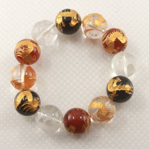 16mm Multicolor Gemstone Engraving Golden Dragon Bracelet