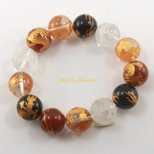 Load image into Gallery viewer, 16mm Multicolor Gemstone Engraving Golden Dragon Bracelet