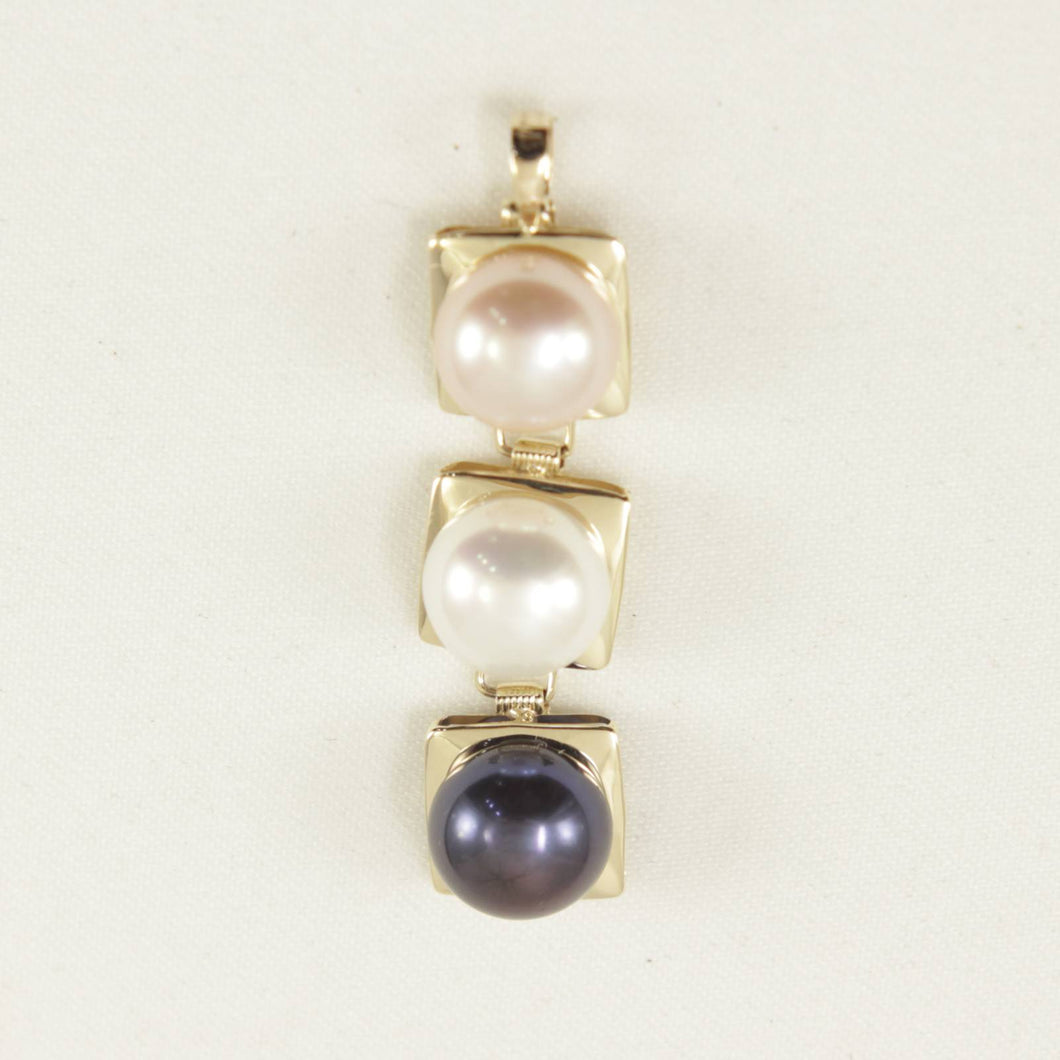Peach, White & Black Pearl Pendant – 14k Yellow Gold