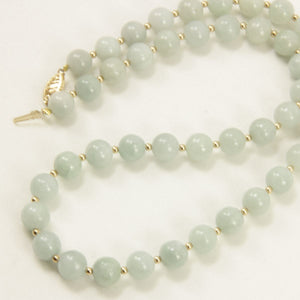 Natural Celadon Green Jade & 14k Yellow Gold Beads Necklace