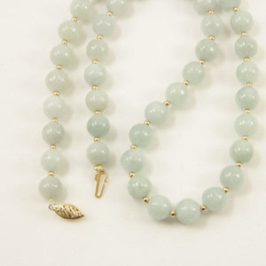 Natural Celadon Green Jade & 14k Yellow Gold Beads Necklace