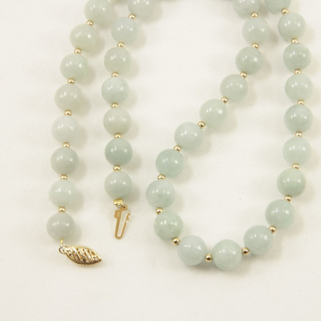 Natural Celadon Green Jade & 14k Yellow Gold Beads Necklace