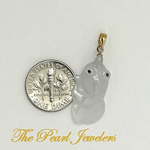 Natural Jadeite 14k Yellow Gold Bale Hand-Carved Goldfish Pendant Necklace