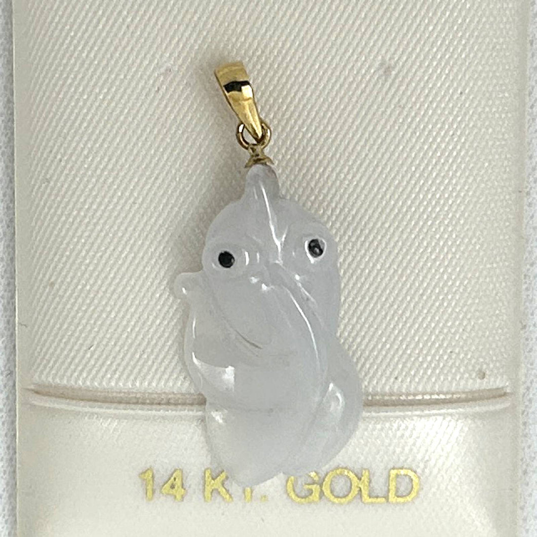 Natural Jadeite 14k Yellow Gold Bale Hand-Carved Goldfish Pendant Necklace