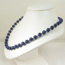 Load image into Gallery viewer, 8mm Lapis Lazuli &amp; 14k Gold Beads Necklace with Filigree Clasp
