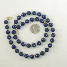 Load image into Gallery viewer, 8mm Lapis Lazuli &amp; 14k Gold Beads Necklace with Filigree Clasp