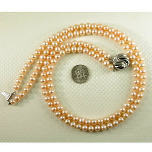 Double Strand Natural Pink Freshwater Pearl Necklace with .925 Silver Clasp (16")