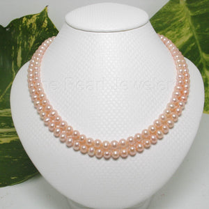 Double Strand Natural Pink Freshwater Pearl Necklace with .925 Silver Clasp (16")