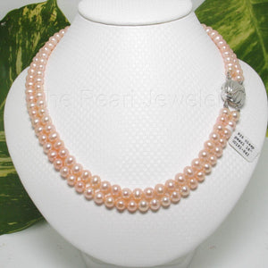 Double Strand Natural Pink Freshwater Pearl Necklace with .925 Silver Clasp (16")