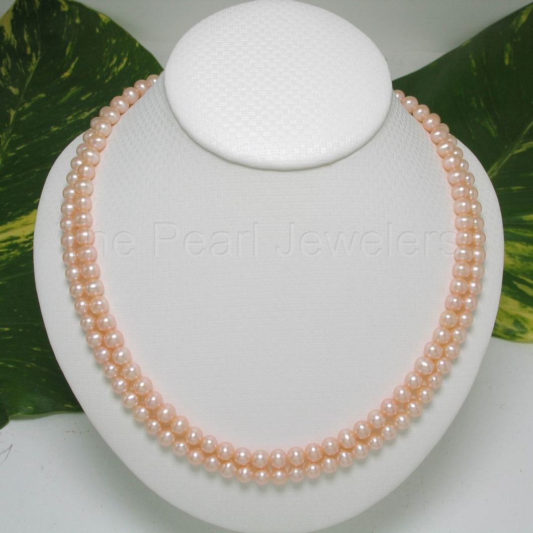 Double Strand Natural Pink Freshwater Pearl Necklace with .925 Silver Clasp (16
