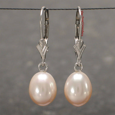 Natural Pink Pearl Dangle Earrings - 14k White Gold Leverback