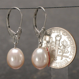 Natural Pink Pearl Dangle Earrings - 14k White Gold Leverback