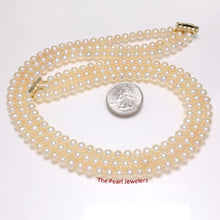 Load image into Gallery viewer, Triple Line Natural Peach Cultured Pearl Necklace with 14K Yellow Gold Clasp