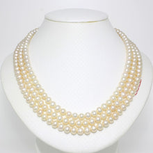 Load image into Gallery viewer, Triple Line Natural Peach Cultured Pearl Necklace with 14K Yellow Gold Clasp