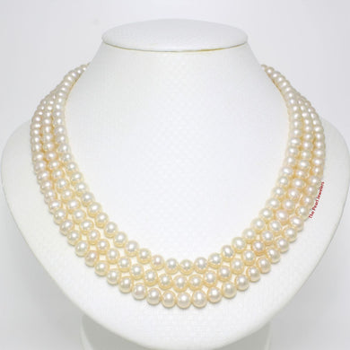 Triple Line Natural Peach Cultured Pearl Necklace with 14K Yellow Gold Clasp