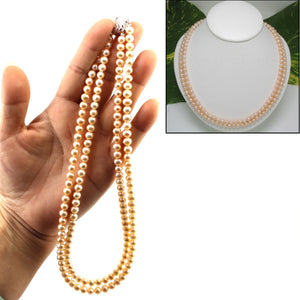 Double Strand Natural Pink Pearl Necklace with .925 Silver Clasp (18")