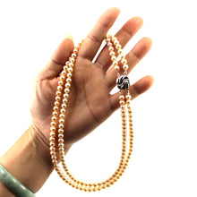 Load image into Gallery viewer, Double Strand Natural Pink Pearl Necklace with .925 Silver Clasp (18&quot;)