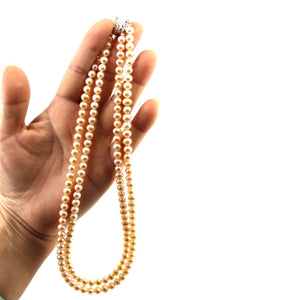 Double Strand Natural Pink Pearl Necklace with .925 Silver Clasp (18")
