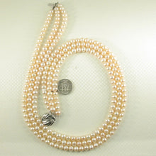 Load image into Gallery viewer, Triple Strand Pink Cultured Pearl Necklace with Sterling Silver Clasp