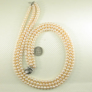 Triple Strand Pink Cultured Pearl Necklace with Sterling Silver Clasp