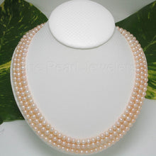 Load image into Gallery viewer, Triple Strand Pink Cultured Pearl Necklace with Sterling Silver Clasp