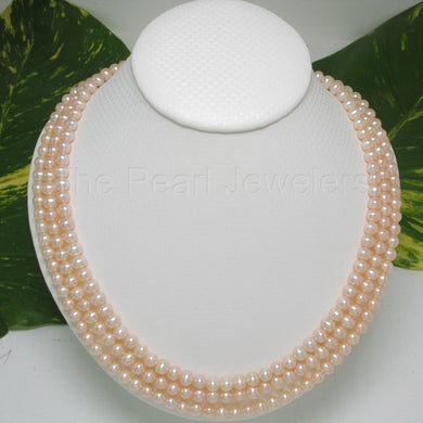 Triple Strand Pink Cultured Pearl Necklace with Sterling Silver Clasp