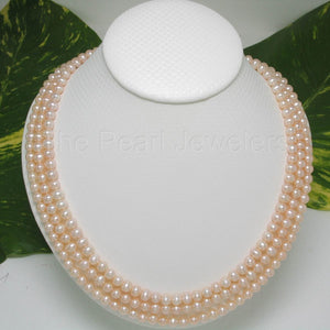 Triple Strand Pink Cultured Pearl Necklace with Sterling Silver Clasp