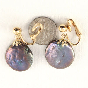 14k Gold Filled Clip-On Earrings – Black Coin Pearl Drop