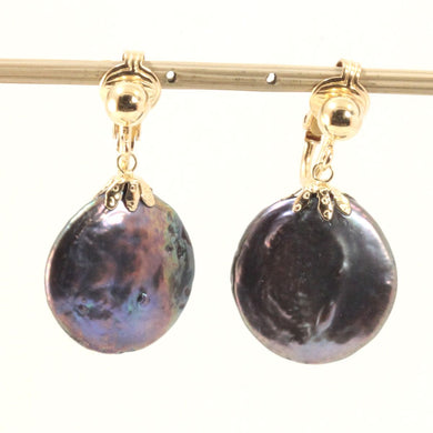 14k Gold Filled Clip-On Earrings – Black Coin Pearl Drop