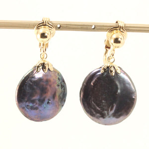 14k Gold Filled Clip-On Earrings – Black Coin Pearl Drop